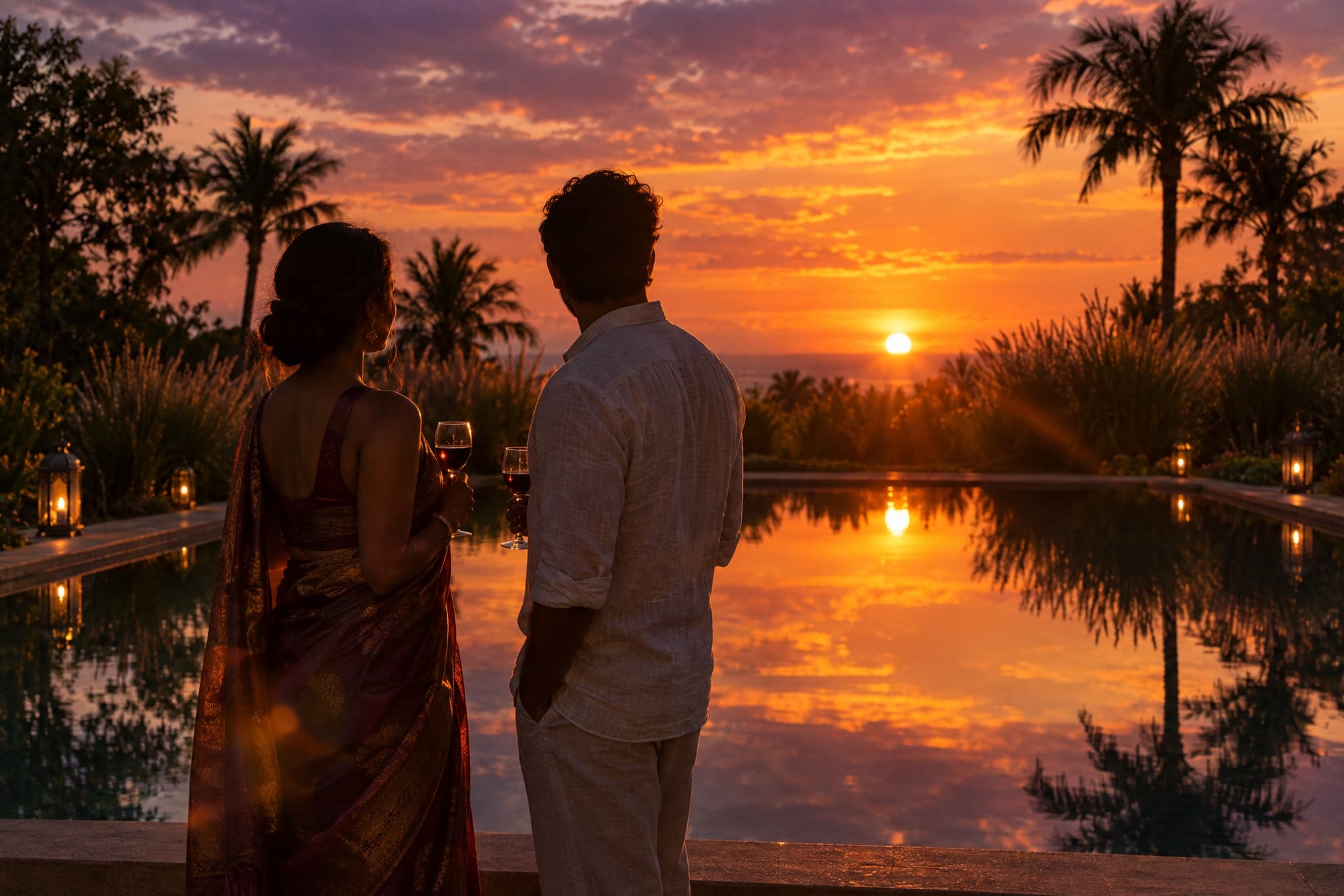 Sunset at the water's edge, glass in hand